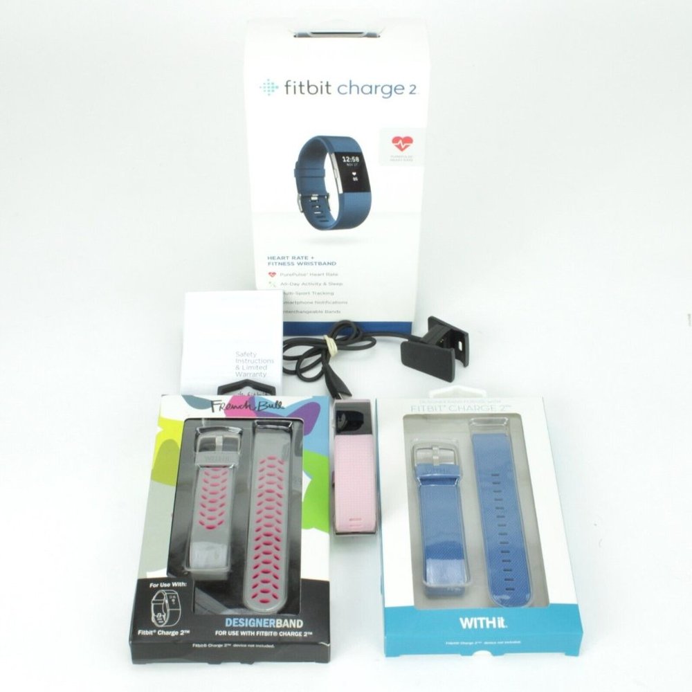 Fitbit Charge 2 Fitness Activity Tracker Heartbeat w/3 Wristband Pink Gray Blue